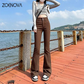 ZOENOVA korėjietiškos pavasario plonos platėjančios kelnės kriaušės formos aukštu juosmeniu, šiek tiek aulinio kirpimo džinsai, moteriškos mados, universalios džinsinės kelnės