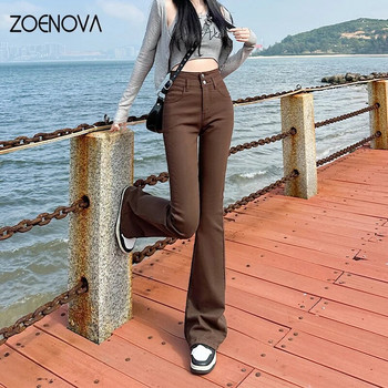 ZOENOVA Корейски пролетни тънки клоширани панталони с крушовидна форма и висока талия, леко изрязани дънки, дамски модни универсални дънкови панталони