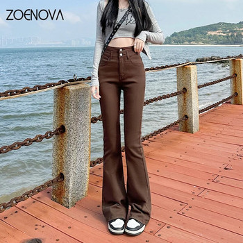 ZOENOVA Корейски пролетни тънки клоширани панталони с крушовидна форма и висока талия, леко изрязани дънки, дамски модни универсални дънкови панталони