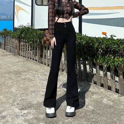 ZOENOVA korėjietiškos pavasario plonos platėjančios kelnės kriaušės formos aukštu juosmeniu, šiek tiek aulinio kirpimo džinsai, moteriškos mados, universalios džinsinės kelnės