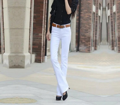 Nyári női, tavaszi, tömör kitörésű nadrág Női alacsony derékú, csengő alsó Bodycon női sztreccs széles szárú, hétköznapi elasztikus pamut nadrág