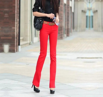 Nyári női, tavaszi, tömör kitörésű nadrág Női alacsony derékú, csengő alsó Bodycon női sztreccs széles szárú, hétköznapi elasztikus pamut nadrág