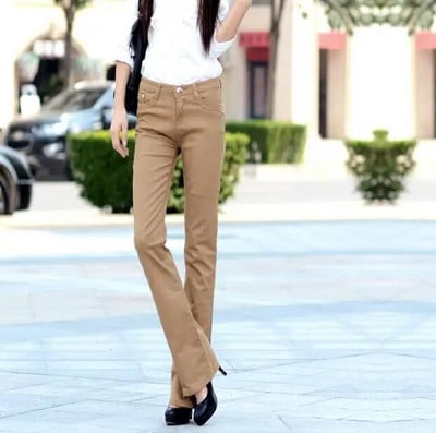 Nyári női, tavaszi, tömör kitörésű nadrág Női alacsony derékú, csengő alsó Bodycon női sztreccs széles szárú, hétköznapi elasztikus pamut nadrág