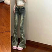 Iki kulkšnies ilgio džinsinės kelnės aukštu juosmeniu amerikietiškos vintažinės kelnės plonos moteriškos prašmatnios plačios kojos Street Y2k džinsai vasarinis užtrauktukas