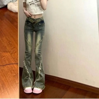 Ψηλόμεσο τζιν παντελόνι Flare ψηλόμεσο Αμερικανικό Vintage Παντελόνι Λεπτό Γυναικείο Κομψό Φαρδύ πόδι Street Y2k Τζιν καλοκαιρινό φερμουάρ