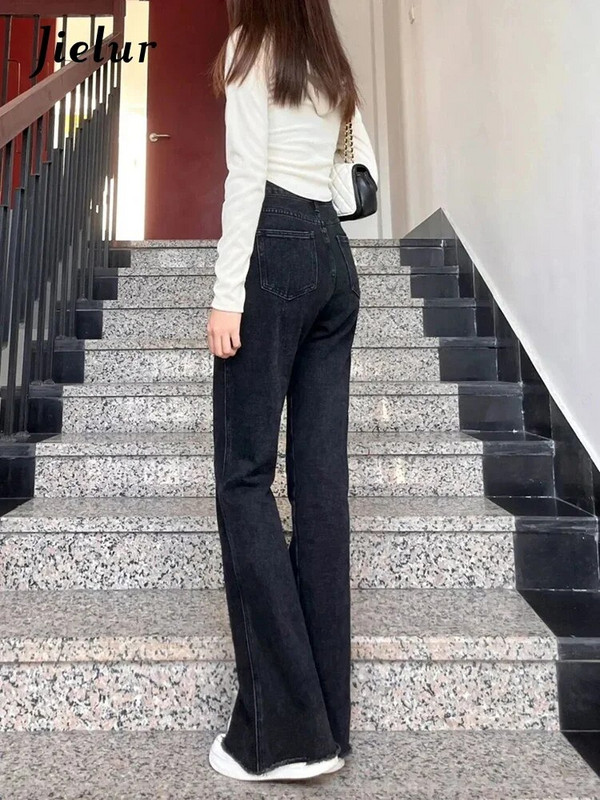Jielur alkalmi vékony fekete farmer nadrág női magas derekú fiatal flare farmer Női tavasz nyár Preppy stílusú farmer nadrág hölgy