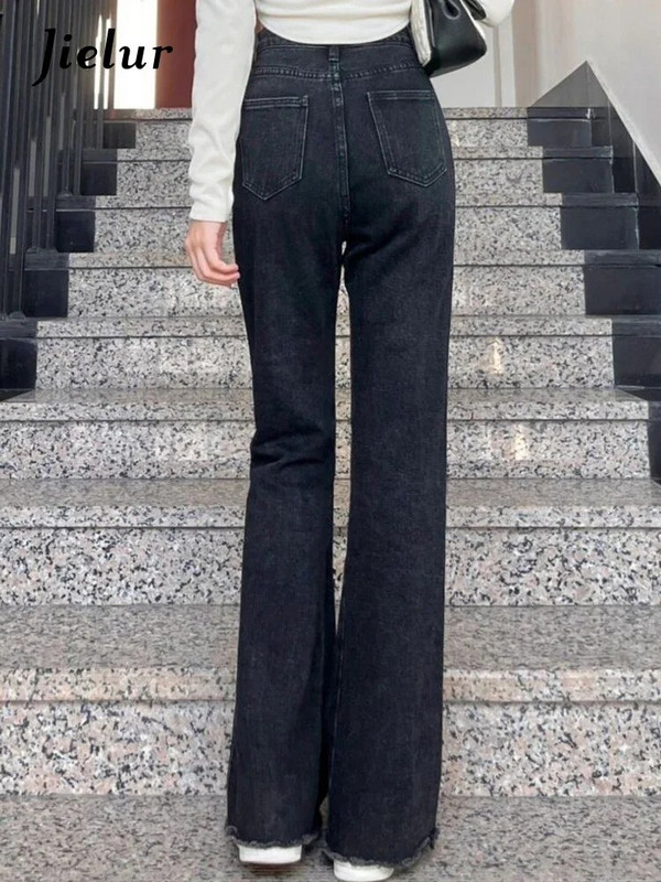 Jielur alkalmi vékony fekete farmer nadrág női magas derekú fiatal flare farmer Női tavasz nyár Preppy stílusú farmer nadrág hölgy