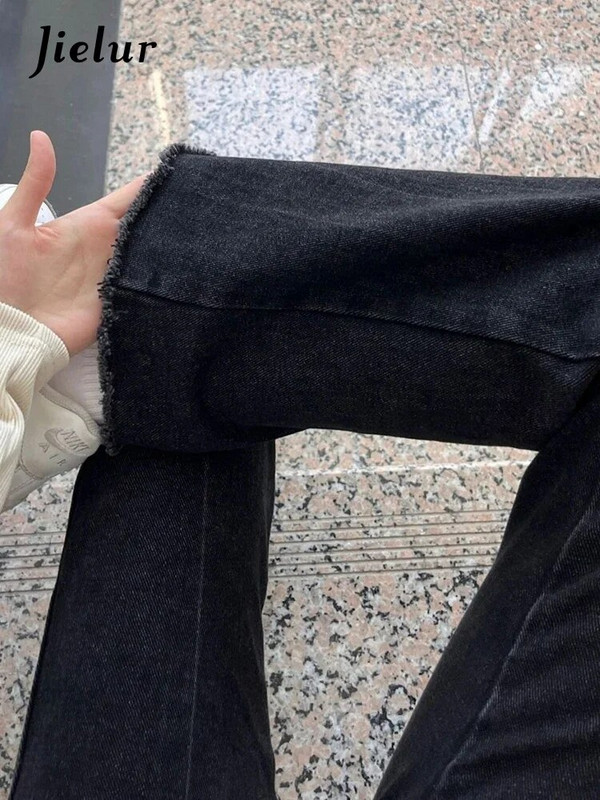 Jielur alkalmi vékony fekete farmer nadrág női magas derekú fiatal flare farmer Női tavasz nyár Preppy stílusú farmer nadrág hölgy