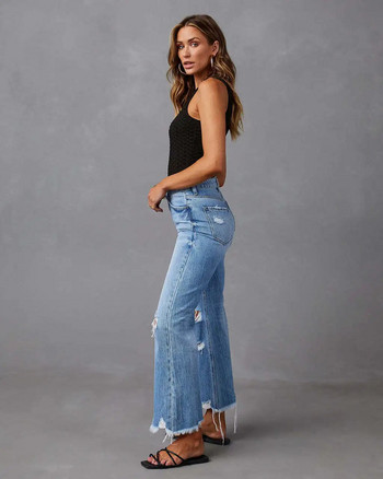 2023 Νέα μόδα ψηλόμεσο ίσιο παντελόνι Τζιν παντελόνι Vintage φούντα τζιν Γυναικεία φαρδιά τζιν Άνοιξη καλοκαίρι Μπλε τζιν
