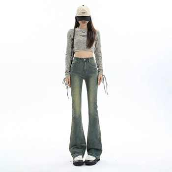 Γυναικεία Flare Jeans Ψηλόμεση Y2K Skinny Jean Femee βαμβακερό παντελόνι ελαστικό Vintage μόδα Κορεάτικο καθημερινό τζιν παντελόνι