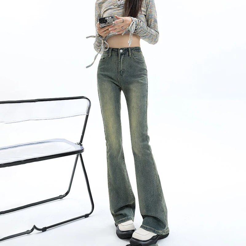 Ženske lepršave traperice visokog struka Y2K Skinny Jean Femee pamučne hlače Elastične vintage modne korejske ležerne traper hlače