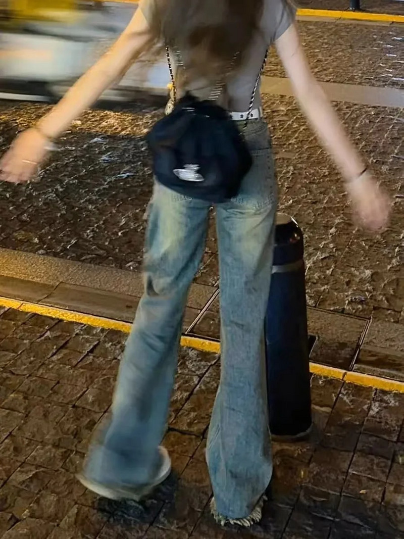 WCFCX STUDIO Korejske uske traperice visokog struka Uredske dame Ležerne vintage traper hlače Ženske čiste boje Široke modne Y2K hlače