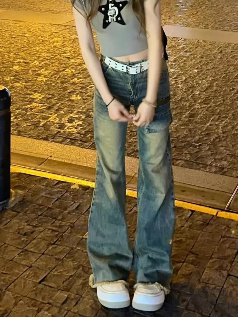 WCFCX STUDIO Korejske uske traperice visokog struka Uredske dame Ležerne vintage traper hlače Ženske čiste boje Široke modne Y2K hlače