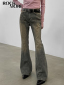 Rockmore Vintage prošiveni Skinny Flare Jeans hlače Ženske isprane uske traper hlače niskog struka Y2K Streetwear Grunge Fairyccore