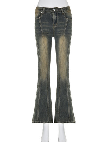 Rockmore Vintage Stitching Skinny Flare Jeans Pants Дамски панталони с ниска талия Изпрани тънки дънкови панталони Y2K Streetwear Grunge Fairyccore