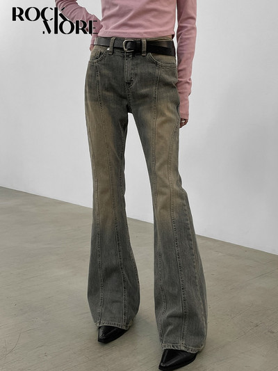 Rockmore Vintage Stitching Kitsad Flare Teksad Püksid Naiste Madala vöökohaga pestud õhukesed teksapüksid Y2K Streetwear Grunge Fairycccore