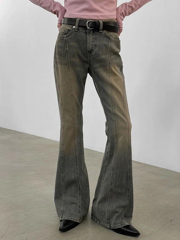 Rockmore Vintage prošiveni Skinny Flare Jeans hlače Ženske isprane uske traper hlače niskog struka Y2K Streetwear Grunge Fairyccore