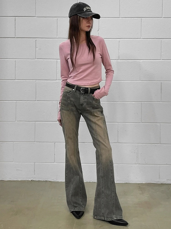 Rockmore Vintage prošiveni Skinny Flare Jeans hlače Ženske isprane uske traper hlače niskog struka Y2K Streetwear Grunge Fairyccore