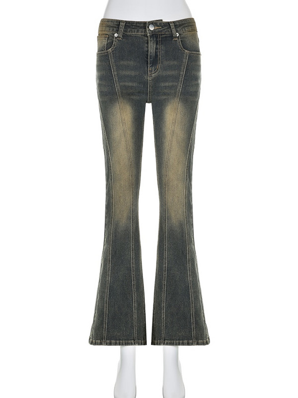 Rockmore Vintage prošiveni Skinny Flare Jeans hlače Ženske isprane uske traper hlače niskog struka Y2K Streetwear Grunge Fairyccore