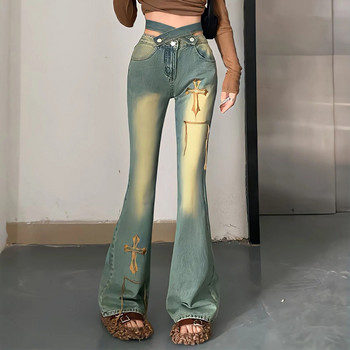 Винтидж Y2k Streetwear Flare Jeans Дамски тесни панталони с висока талия и широки крачоли Gyaru Модни японски дънкови панталони