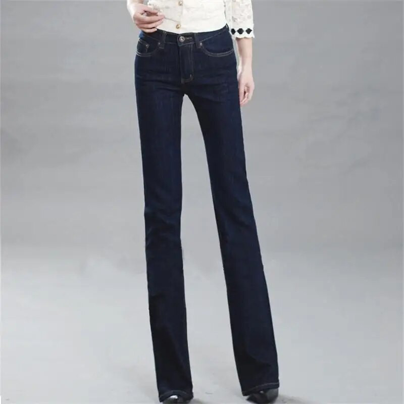 Ingyenes kiszállítás 2022 Női új tavaszi és őszi középmagas derekú kiszélesedő nadrágok lányok divat kék fekete farmer alkalmi nadrágok