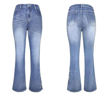 Разтегливи дамски дънки Ретро дрехи от 90-те Дънкови панталони с щампи Свободни изпрани модни дамски кльощави панталони Син ежедневен дамски панталон