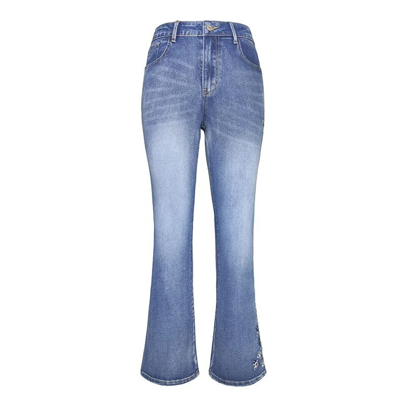 Blugi de damă elastici Haine vintage din anii 90 Pantaloni din denim imprimați Pantaloni evazați de damă la modă spălați largi Pantaloni de damă casual albaștri