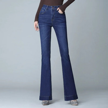 Клеш дънки за жени 2024 г. Еластичен деним Класически нови панталони Клеш дънки с висока талия Корейски модни панталони Дамски големи размери 34 32