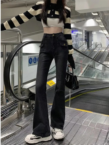 Zipper Art Harajuku Универсални пролетни дънкови панталони Dark Wash Модерни дамски прави панталони в тръба Нови мързеливи дамски дънки