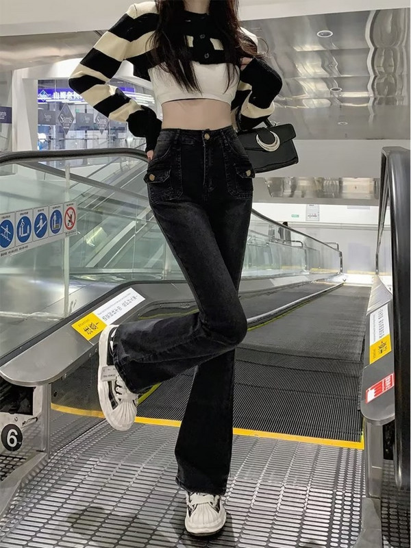 Zipper Art Harajuku Svestrane proljetne traper hlače Tamno isprane trendi ženske ravne tube hlače Nove Lazy ženske traperice