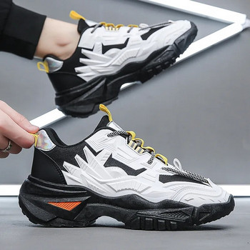 Модерни мъжки обувки Four Seasons Нова модна тенденция на платформа Ретро светлоотразителни маратонки Ежедневни мъжки вулканизирани обувки с дебела подметка
