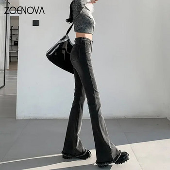 ZOENOVA 2023 Γυναικείο παντελόνι Jean Flare Korean Fashion Plus Slim ψηλόμεσο παντελόνι με καμπάνα Παντελόνι ψηλό ελαστικό για θηλυκό γκρι