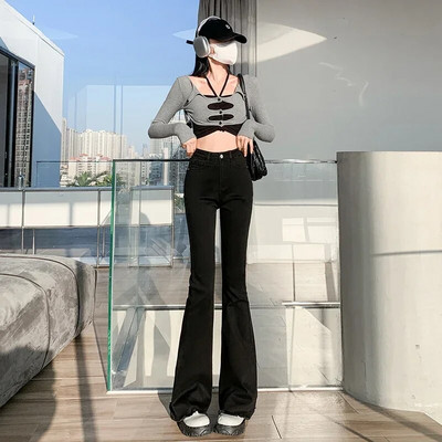 ZOENOVA 2023 Ženske hlače s širokim jeansom, korejske modne plus uske hlače na zvonce visokog struka, ženske sive hlače visoke čvrstoće