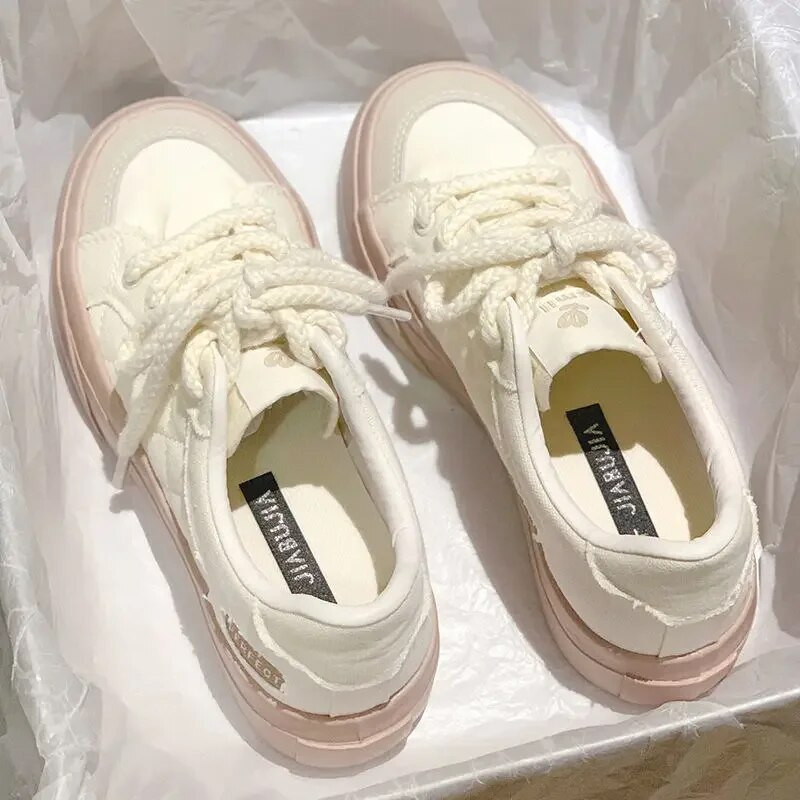 Pantofi de pânză pentru femei 2023, primăvară, vară, cu platformă, respirabil, stil sport, ocazional, pantofi cu șireturi pentru femei