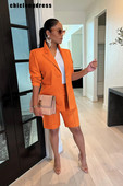 Set de două piese elegant de modă de toamnă pentru femei, dame de birou, pantaloni scurți, blazer subțire, set de două piese pentru femei