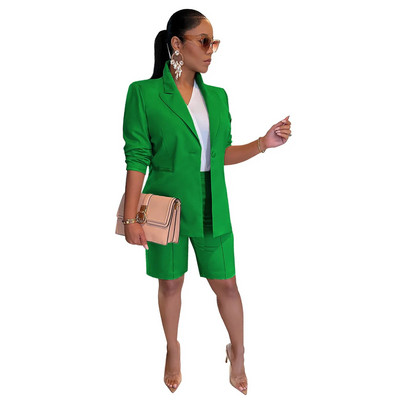 Set de două piese elegant de modă de toamnă pentru femei, dame de birou, pantaloni scurți, blazer subțire, set de două piese pentru femei