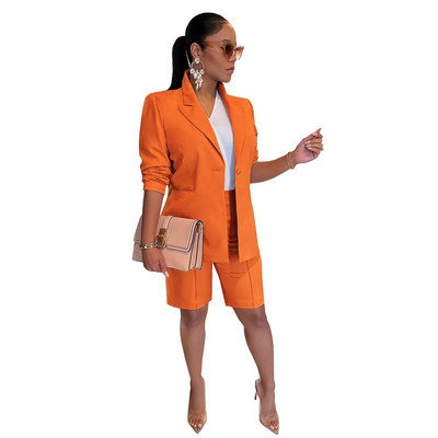 Set de două piese elegant de modă de toamnă pentru femei, dame de birou, pantaloni scurți, blazer subțire, set de două piese pentru femei