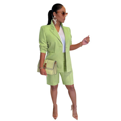 Set de două piese elegant de modă de toamnă pentru femei, dame de birou, pantaloni scurți, blazer subțire, set de două piese pentru femei