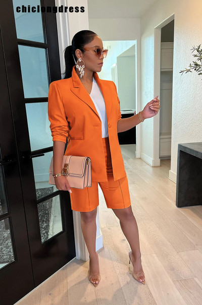 Set de două piese elegant de modă de toamnă pentru femei, dame de birou, pantaloni scurți, blazer subțire, set de două piese pentru femei