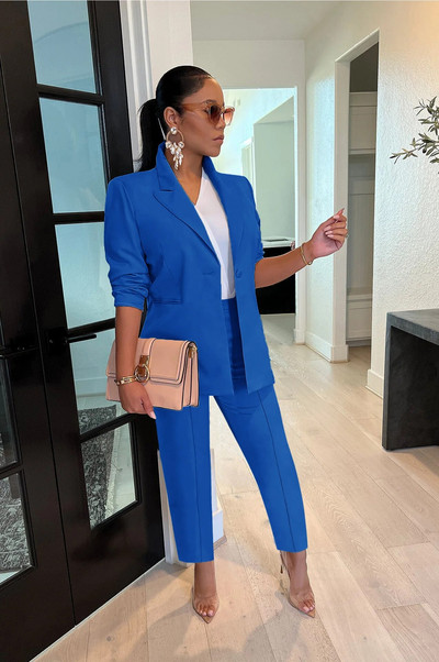 Set de două piese elegant de modă de toamnă pentru femei, dame de birou, pantaloni scurți, blazer subțire, set de două piese pentru femei