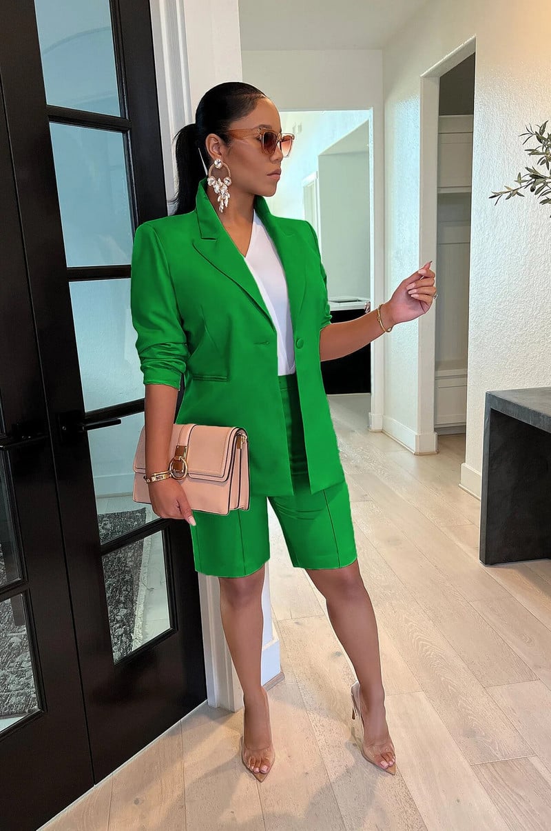 Jesenski modni elegantni dvodijelni set ženskih uredskih ženskih jednobojnih uskih kratkih sakoa dvodijelni set ženskih