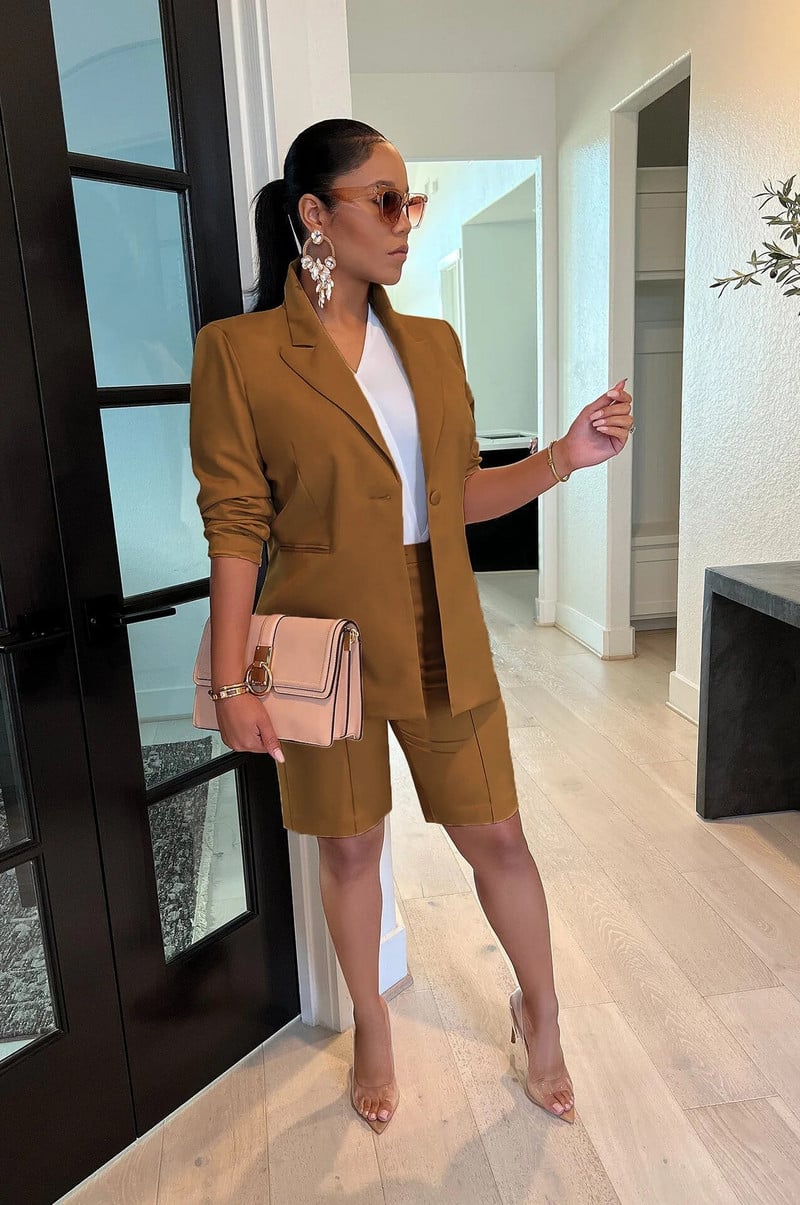 Jesenski modni elegantni dvodijelni set ženskih uredskih ženskih jednobojnih uskih kratkih sakoa dvodijelni set ženskih