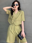 Pantaloni scurti ocazional Costum de femeie cu rever bluză crop dublu piese Seturi 2 bucăți 2023 primăvară vară șic ținută cămașă pentru damă de birou