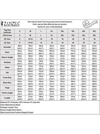 Летни блейзърски комплекти ZANZEA Дамски блузи с къс ръкав Едноцветни палта Свободни къси комплекти Елегантен дамски работен костюм Подходящи комплекти