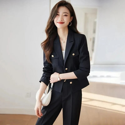 Blazer elegant de calitate superioară Seturi 2 piese Primăvara toamnă Ținute șic pentru femei New Office Slim Formal Dreaptă Costume dama Ol Conjuntos