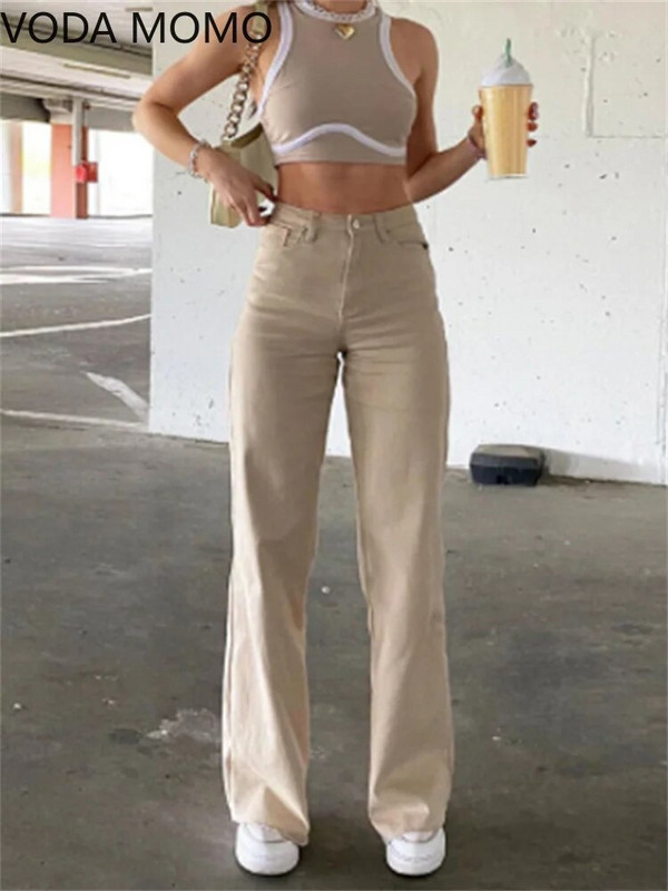 Ženske hlače od čistog pamuka, vruće djevojačke hlače, široke traper hlače s visokim strukom za mršavljenje, traperice, ženske crne ležerne hlače