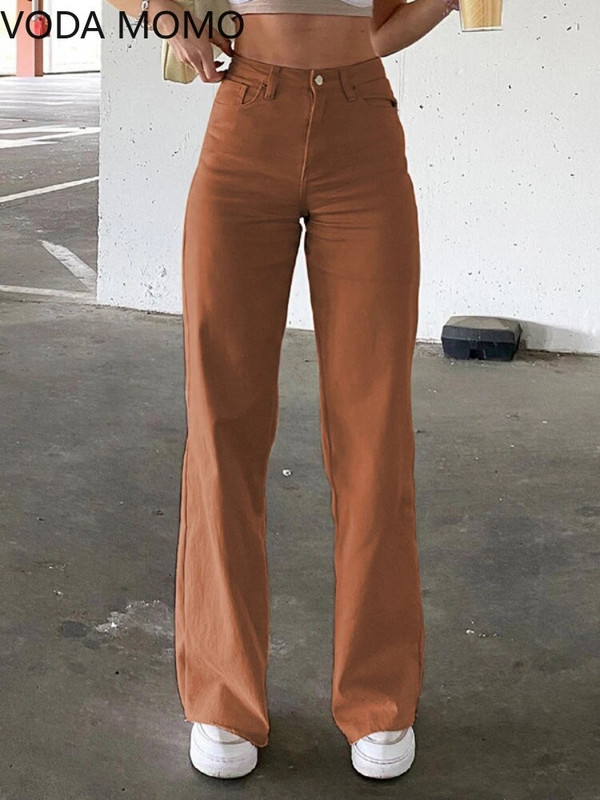 Ženske hlače od čistog pamuka, vruće djevojačke hlače, široke traper hlače s visokim strukom za mršavljenje, traperice, ženske crne ležerne hlače