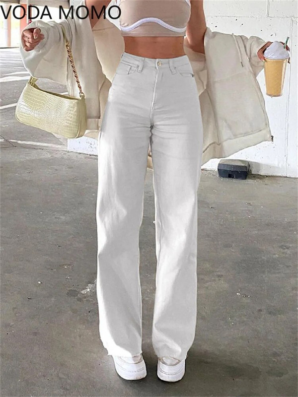 Ženske hlače od čistog pamuka, vruće djevojačke hlače, široke traper hlače s visokim strukom za mršavljenje, traperice, ženske crne ležerne hlače