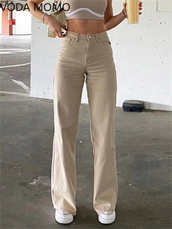 Ženske hlače od čistog pamuka, vruće djevojačke hlače, široke traper hlače s visokim strukom za mršavljenje, traperice, ženske crne ležerne hlače