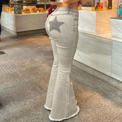Sifreyr Star Print Y2K Skinny Jeans Ženske sive isprane traper hlače visokog struka 90-ih Vintage Streetwear Fairy Grunge Šifra